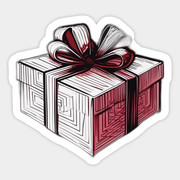 Elegant Red and White Gift Box Illustration No. 622 Sticker by cornelliusy